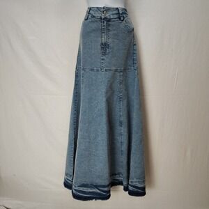 NEW Extra Long Maxi Denim Skirt S A Line Pockets Tonal Modest Cotton Blend